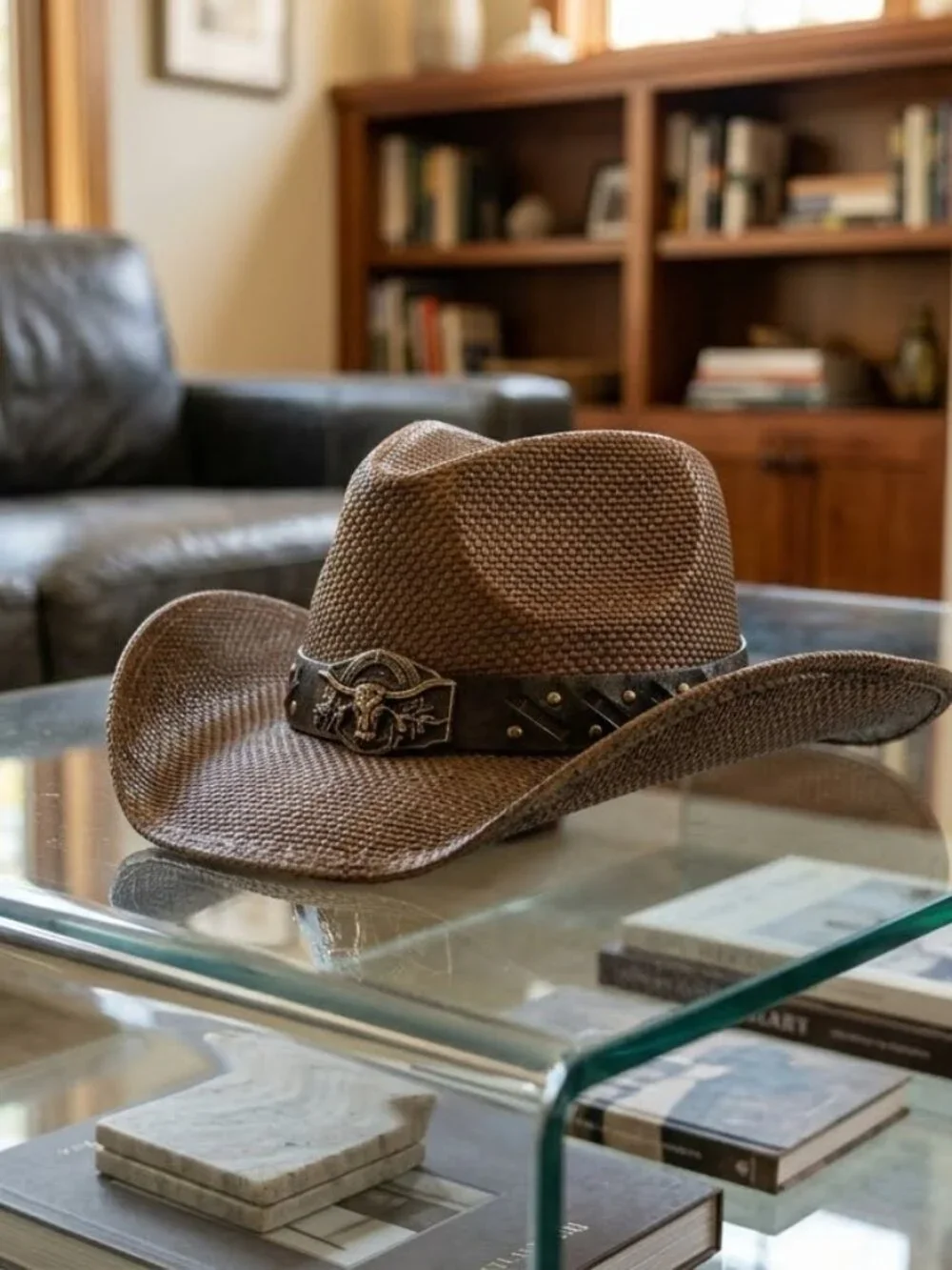 Men - Distressed Straw Western Hat with Shapeable Brim for Cowboys